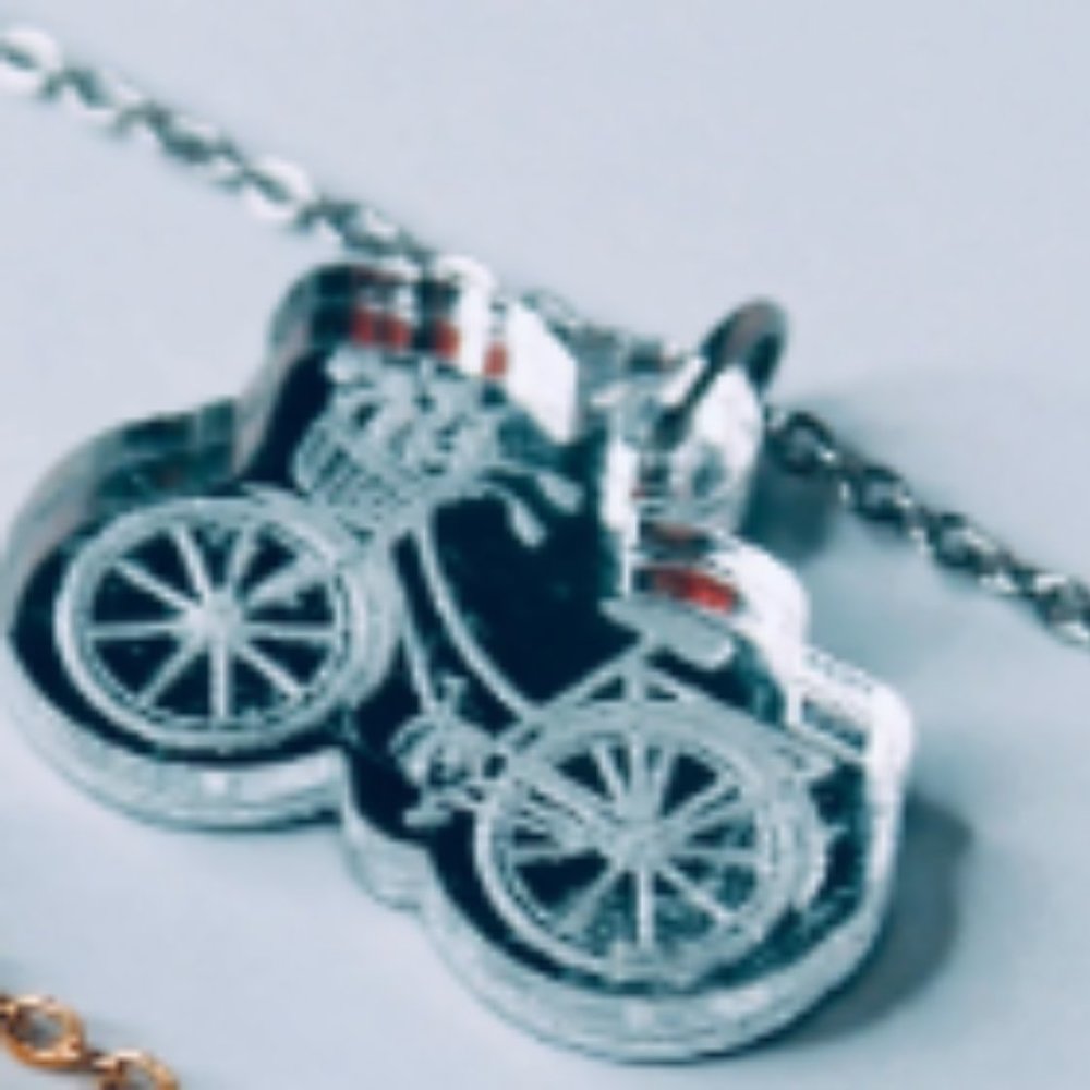 Bicycle Necklace Silver Acrylic Pendant with 18 inch Silver Chain